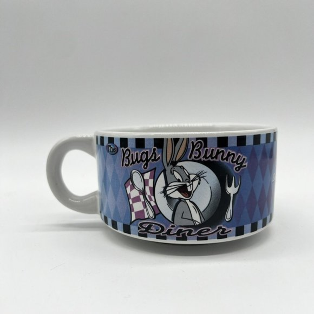 Bugs Bunny Diner Vintage Wide‎ Coffee Soup Mug 1998 Warner Bros Menu C Handle